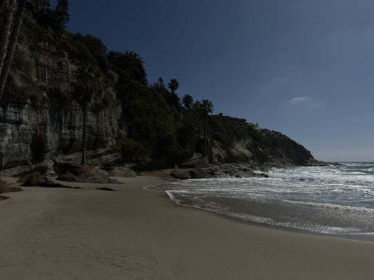 Waves meeting the sand below the cliffs at Thousand Steps Beach.